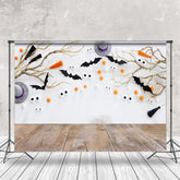 Aperturee - Cute White Wall Wooden Floor Eyes Bats Photo Backdrop